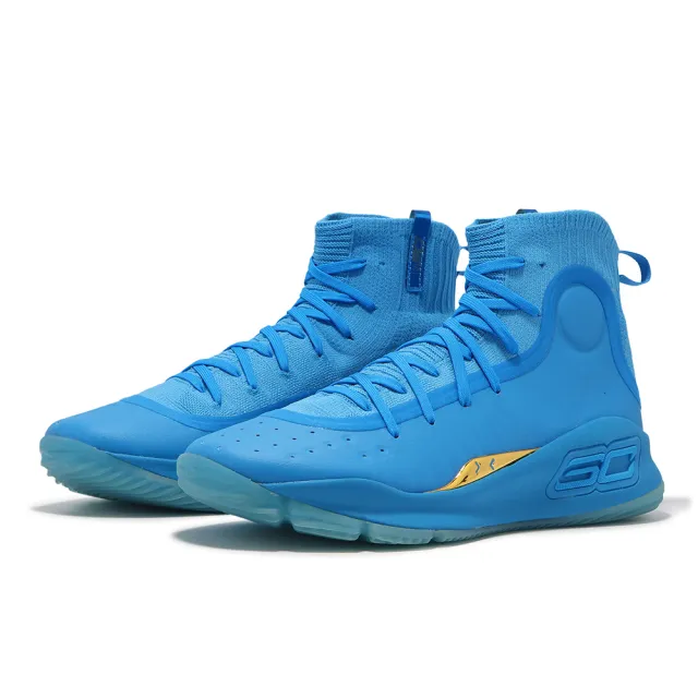 【UNDER ARMOUR】籃球鞋 Curry 4 Retro Flooded 男鞋 水藍 襪套 針織 UA(1298306404)