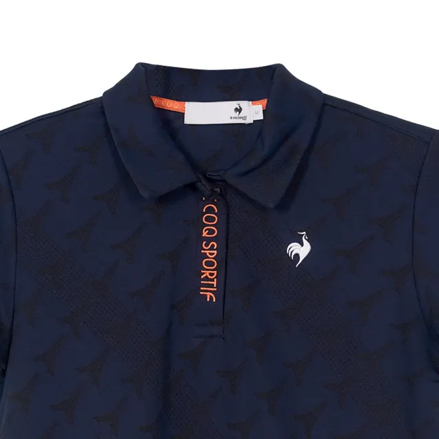 【LE COQ SPORTIF 公雞】高爾夫系列 女款藏青色艾菲爾鐵塔緹花機能防曬短袖POLO衫 QLT2J206