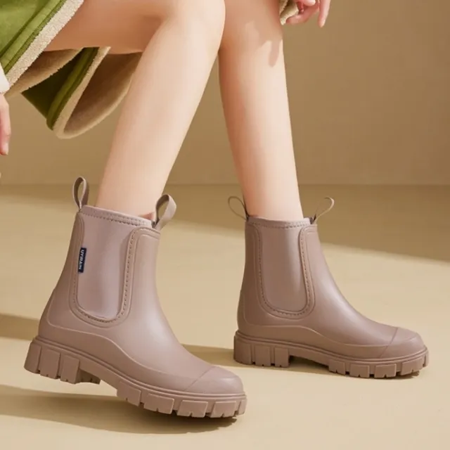 【baibeauty 白鳥麗子】日系素色拼接厚底切爾西靴(雨靴)