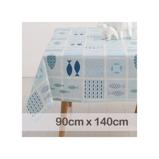 【CasaBella 美麗家居】防水桌巾 藍魚方格 90x140cm(防水 防油 PVC 桌巾 桌布 野餐桌巾)