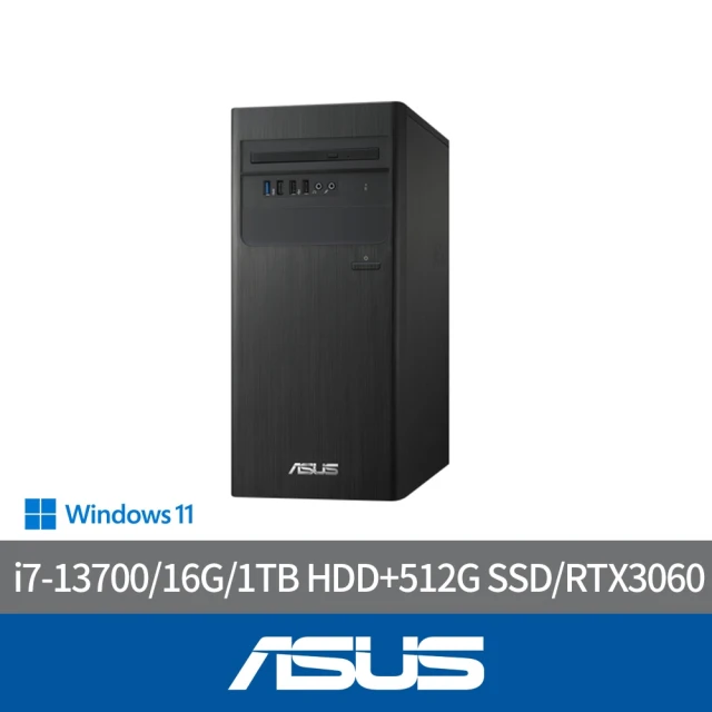 【ASUS 華碩】i7 RTX3060十六核電腦(i7-13700/16G/1T+512G/RTX3060/W11/H-S500TE-713700005W)