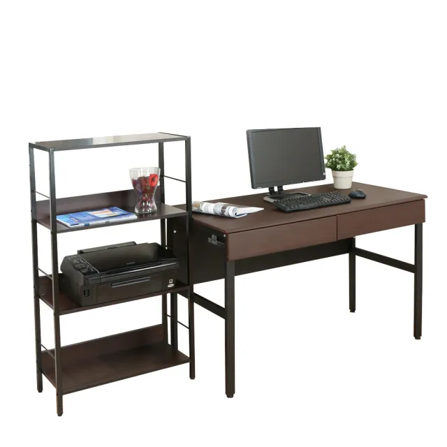 【DFhouse】頂楓120公分電腦桌+2抽屜+萊斯特書架 -黑橡木色