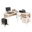 【DFhouse】頂楓150+90公分大L型工作桌+主機架+桌上架+活動櫃-胡桃色