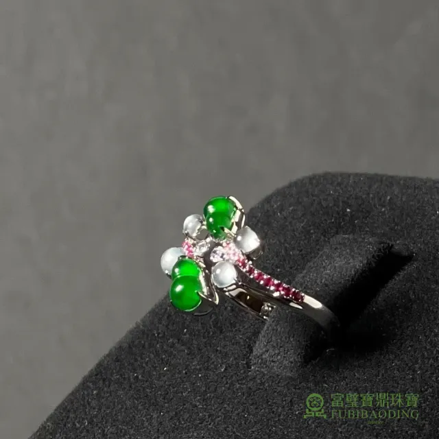 【Fubibaoding jeweler 富璧寶鼎珠寶】老坑玻璃種雙生綠葫蘆翡翠戒指(天然A貨 翡翠 送禮 戒指 國際圍#11)