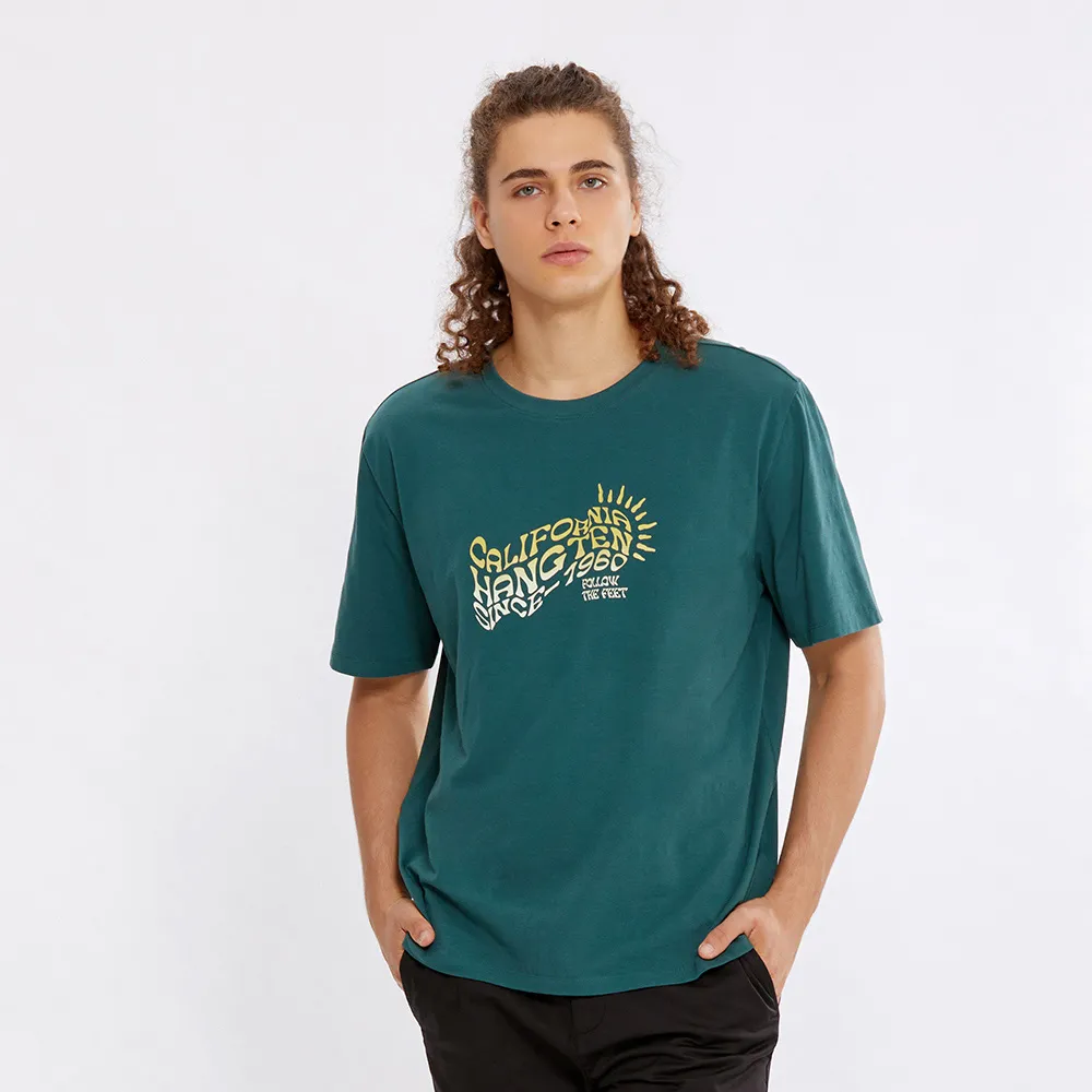 【Hang Ten】男裝-蚊蟲防護胸前印花短袖T恤(橄欖綠)