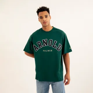 【Arnold Palmer 雨傘】男裝-學院風LOGO刺繡厚磅T恤(墨綠色)