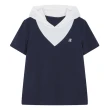【MsMore】休閒氣質假兩件T恤短袖連帽減齡設計感百搭短版上衣#121741(藏青)
