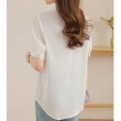 【MsMore】雪紡襯衫設計感法式上衣寬鬆慵懶風短袖短版#121847(白/藍)
