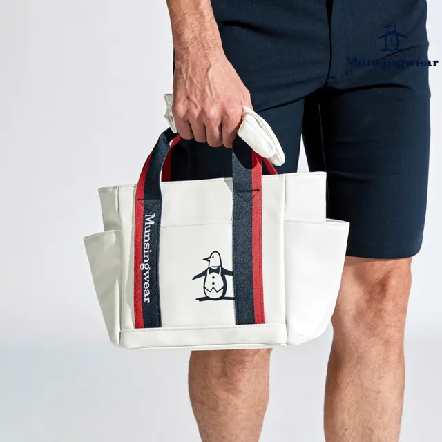 【Munsingwear】企鵝牌 白色手柄配色大企鵝印花多功能球車包/手提包 MGTJ0A45