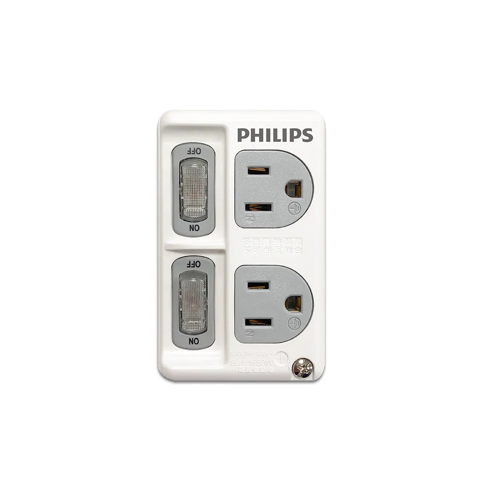 【Philips 飛利浦】新安規 節能開關 2開2電腦壁插 CHP3020W/96 - 白色