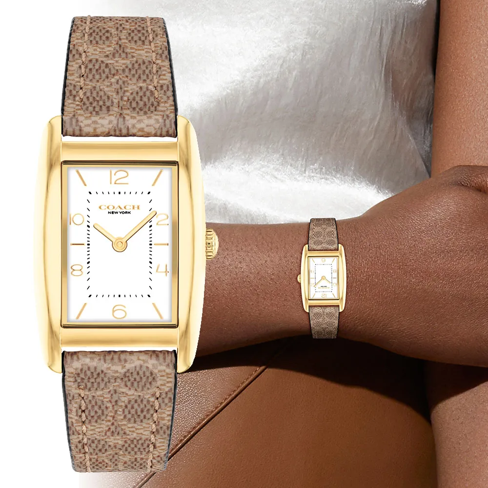 【COACH】官方授權經銷商 知性風采時尚腕錶-24mm/白面金框老花帶 畢業 禮物(14504355)