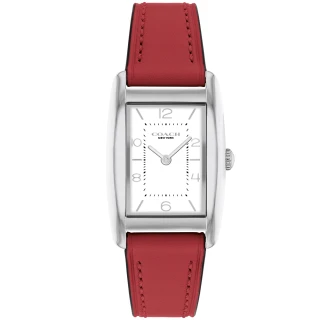 【COACH】官方授權經銷商 知性風采時尚腕錶-24mm/白面銀框紅皮帶 畢業 禮物(14504310)