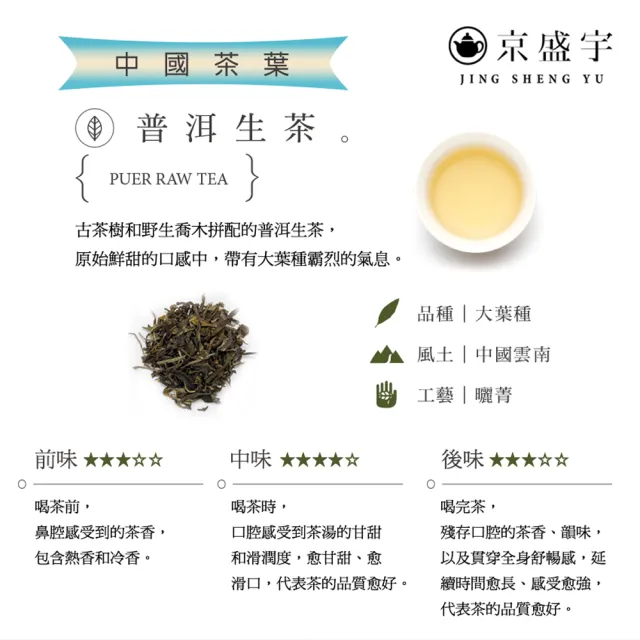 【京盛宇】中國普洱生茶-15入原葉袋茶茶包(普洱茶/中國茶葉)