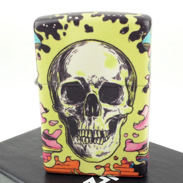 Zippo 美系~Skull Design-骷髏圖案-綠色夜光烤漆打火機