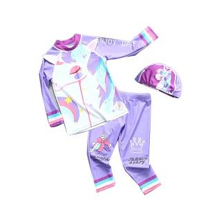 【SWIMFLOW】夢幻獨角獸 女孩長袖泳衣(泳衣 兒童 泳裝 兩件式泳衣 連身泳裝 抗紫外線 男女童泳衣)