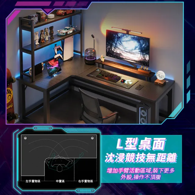 【Quality 聚家】180×120×75公分L型碳纖維色轉角桌(轉角桌/L型桌/轉角電腦桌/電競桌/工作桌)