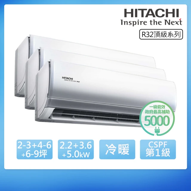 【HITACHI 日立】R32一級變頻冷暖2-3坪+4-6坪+6-9坪一對三分離式冷氣(RAS-22NJP+36NJP+50NJP/RAM-93NP)