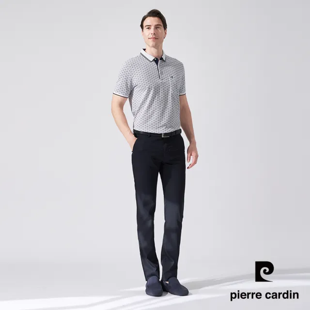 【pierre cardin 皮爾卡登】休閒服飾 男款 網眼印花短袖POLO衫-白色(5247268-90)