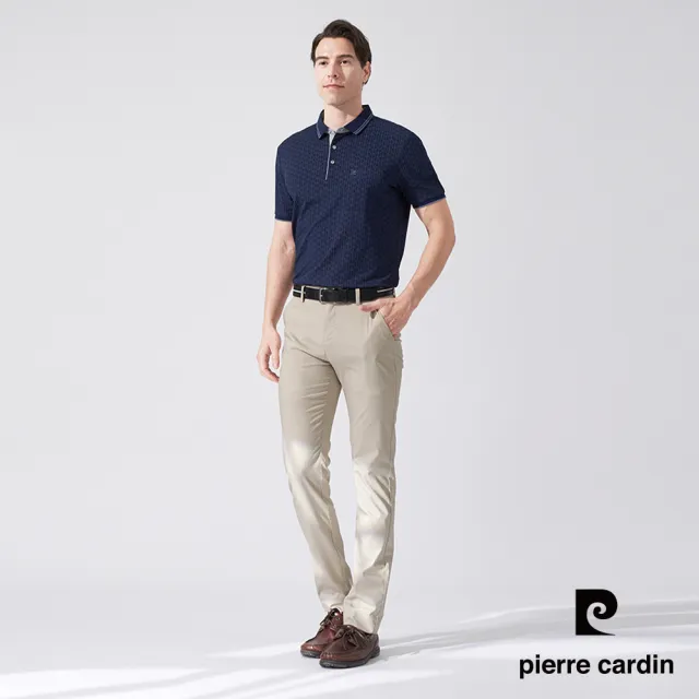 【pierre cardin 皮爾卡登】休閒服飾 男款 網眼印花短袖POLO衫-深藍色(5247268-38)