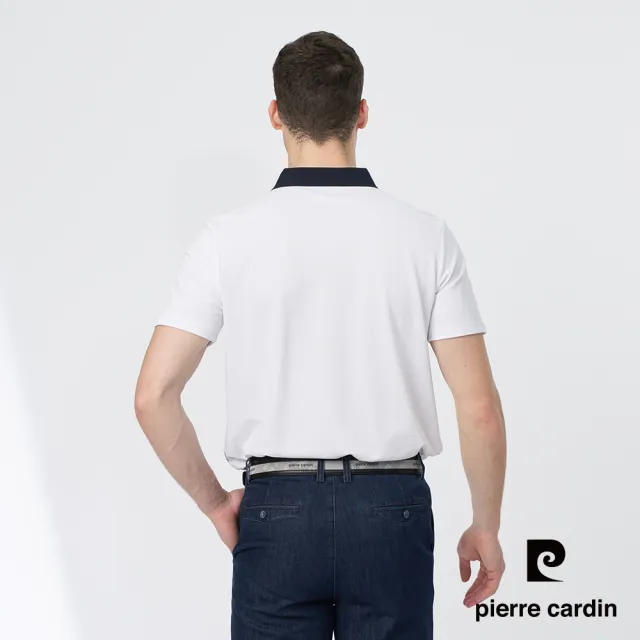 【pierre cardin 皮爾卡登】商務休閒 男款 胸前印大斜格短袖POLO衫-白色(5247267-90)