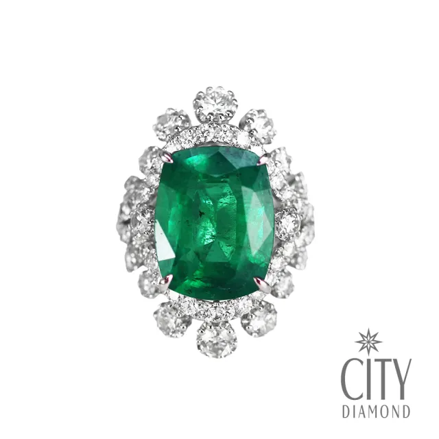 【City Diamond 引雅】『給維納斯』18K祖母綠4克拉橢圓鑽石白K金戒指(璀璨流光系列)