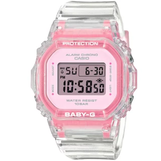 【CASIO 卡西歐】卡西歐Baby-G 經典方形電子錶-粉紅果凍色(BGD-565SJ-7 台灣公司貨)