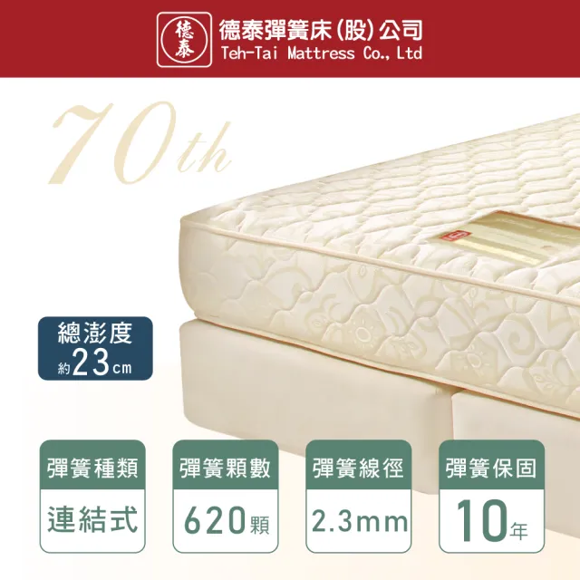 【德泰 歐蒂斯系列】優活 連結式硬式彈簧床墊-特大7尺(送保潔墊)