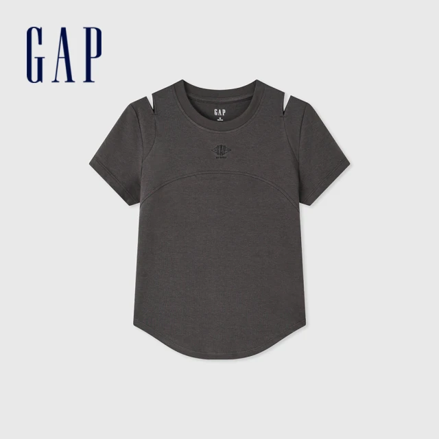GAP 女裝 Logo防曬圓領短袖洋裝-黑灰色(512502