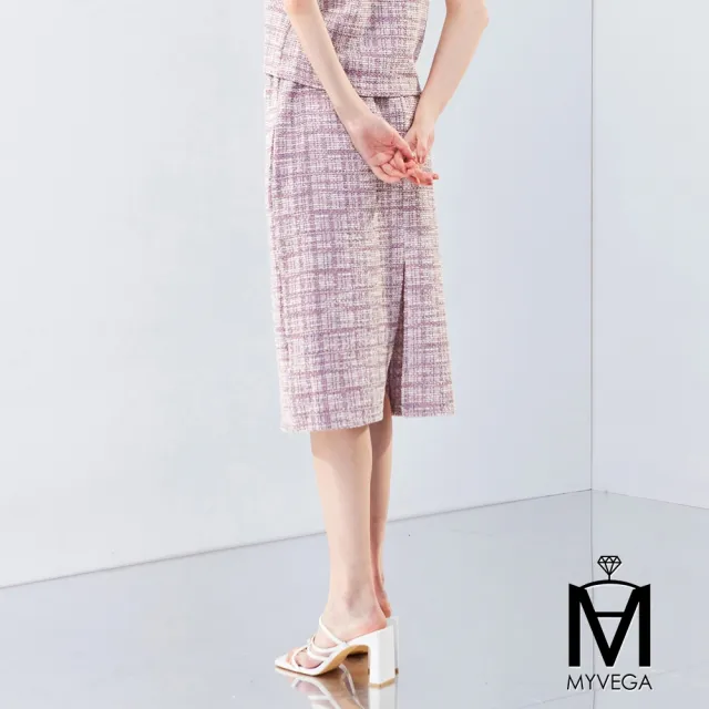 【MYVEGA 麥雪爾】MA夏日彈性小香風花呢套裝長裙-粉紫(女下身/小香風/套裝)