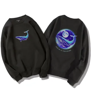 【潮野屋】藍鯨與月亮 夢想 宇宙 大學T 長袖上衣 衣服 歐美 潮T 可愛 創意 刷毛 潮流 服飾(WSD-3240)