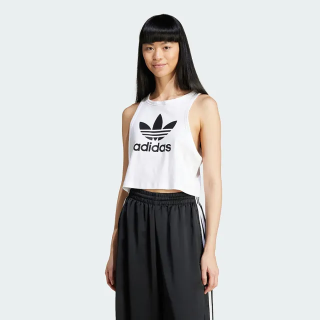 adidas 愛迪達】TREFOIL TANK 三葉草上衣女款運動背心短版白(IP0679 