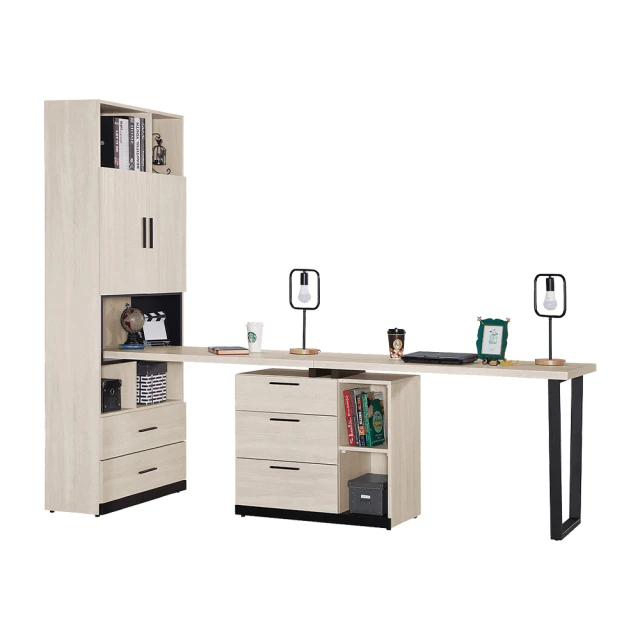 BODENBODEN 曼珊8尺多功能伸縮書櫃+雙人書桌/書櫃型工作桌組合(B款)