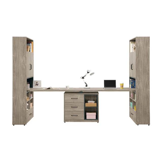 BODEN 凱德10尺工業風多功能伸縮書櫃+雙人書桌/書櫃型工作桌組合(F款)