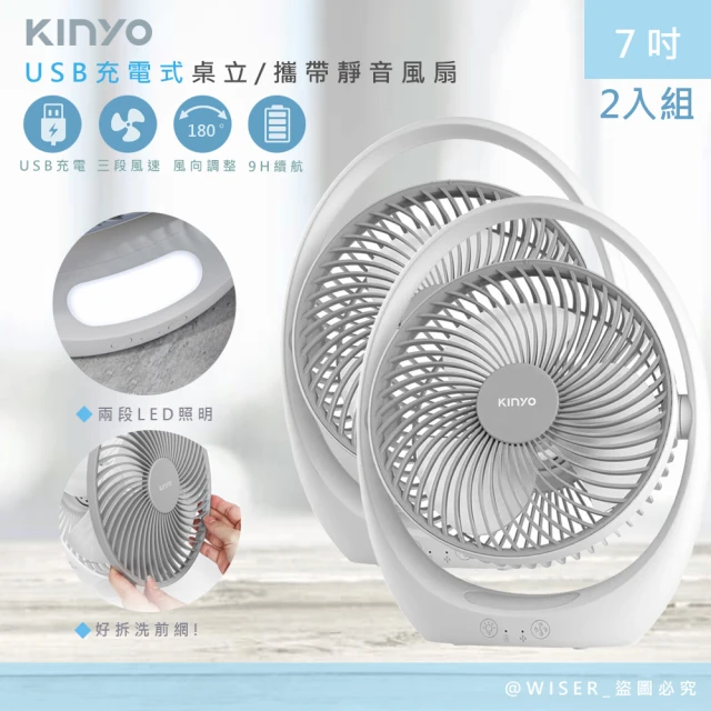 KINYO 充插兩用7吋USB風扇DC扇/循環扇桌扇立扇/U