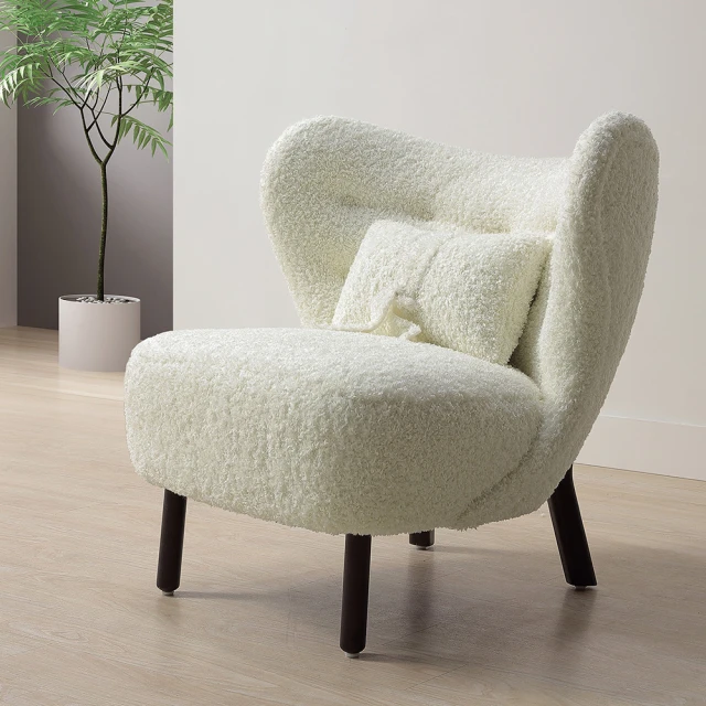 BODENBODEN 歐菲白色泰迪羊毛絨棉布面造型休閒單人椅/沙發椅/設計款餐椅/商務洽談椅/房間椅/會客椅