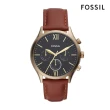 【FOSSIL 官方旗艦館】Fenmore系列經典三眼指針手錶 皮革錶帶 44MM(多款可選)