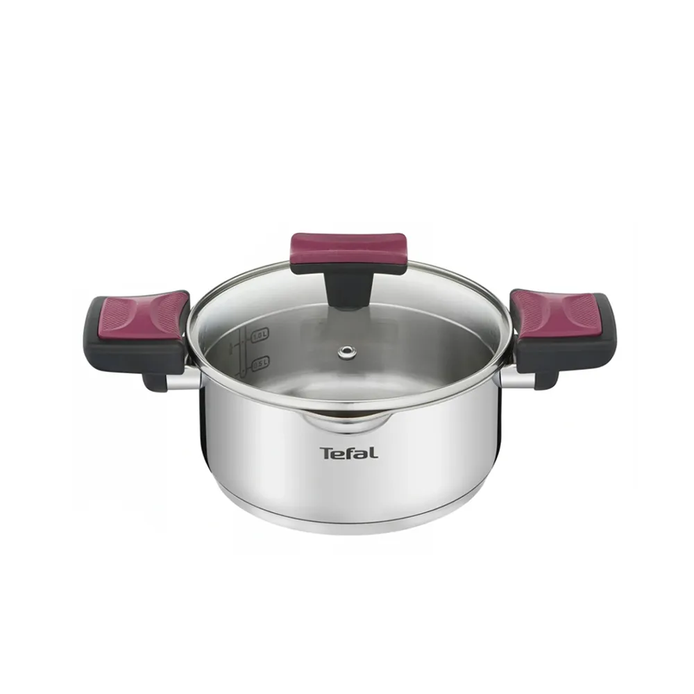 【Tefal 特福】香頌不鏽鋼系列聰明瀝水20CM雙耳湯鍋(加蓋)