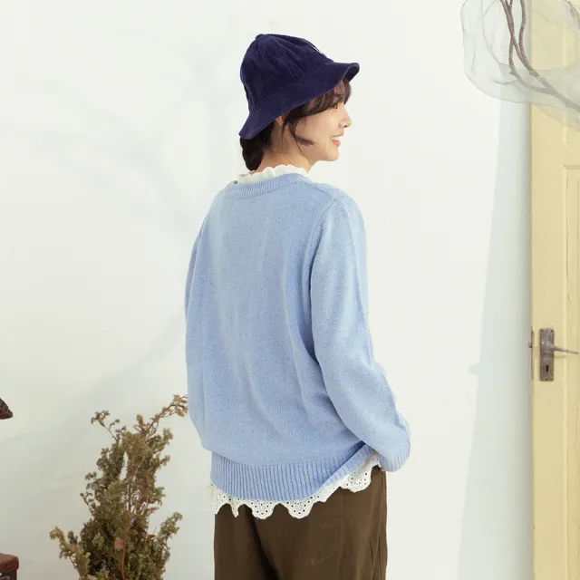【MOSS CLUB】彩點紗立體格紋長袖針織上衣(藍 駝 灰/魅力商品)