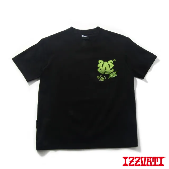 【IZZVATI】噴漆字塗鴉繡短T-黑色(立體刺繡LOGO款)