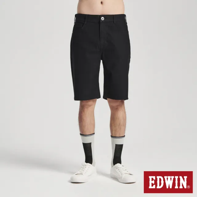 【EDWIN】男裝 冰河玉斜紋 迦績JERSEYS 寬丹寧短褲(黑色)