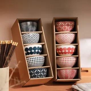 【渥思】日式手繪陶瓷碗禮盒-2盒組(餐具 瓷器碗盤 飯碗 入厝禮 一盒5入碗)