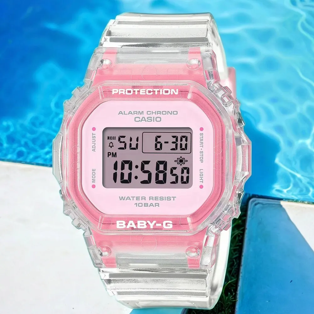 【CASIO 卡西歐】BABY-G 夏季透明方形女錶電子錶 送禮 禮物 推薦(BGD-565SJ-7)