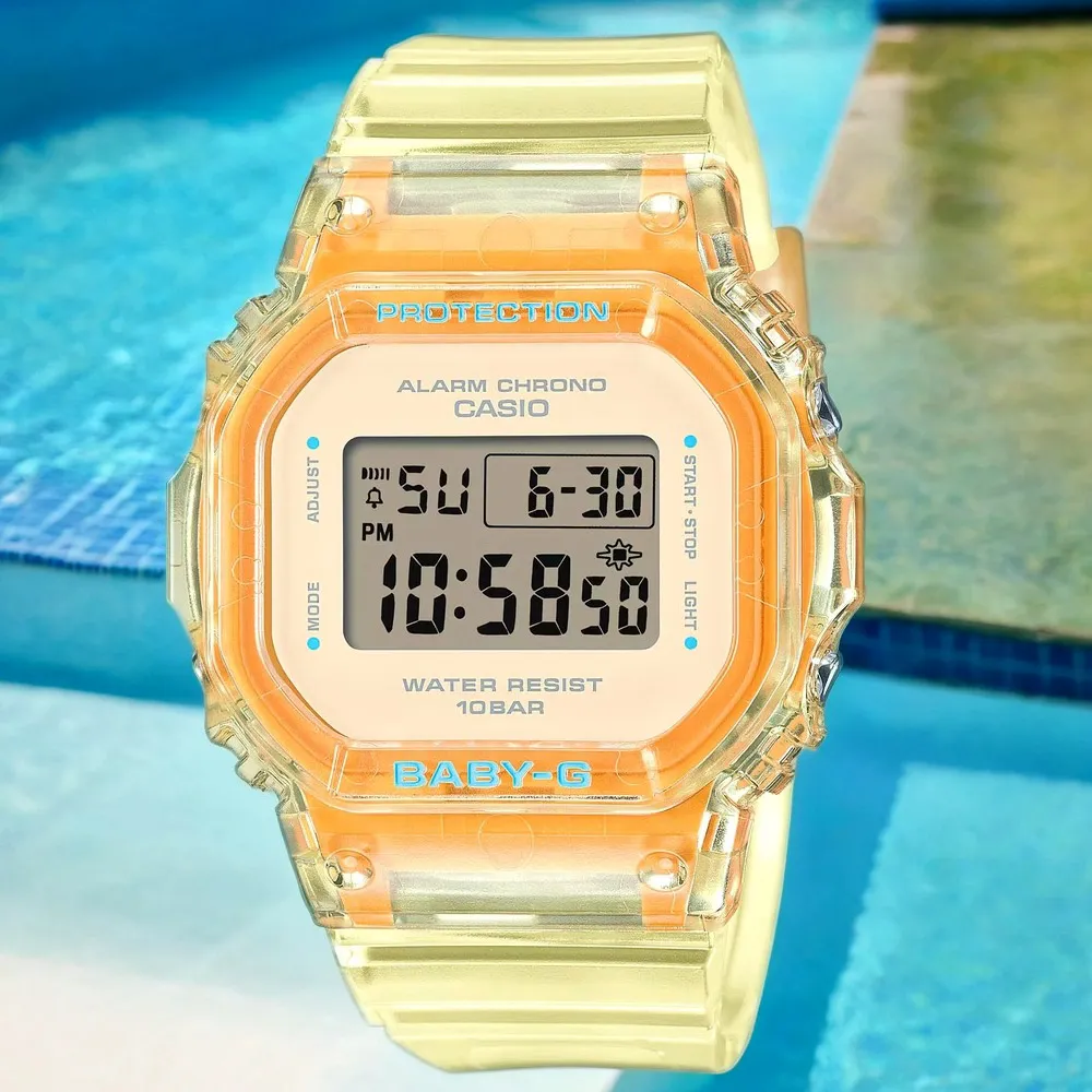 【CASIO 卡西歐】BABY-G 夏季透明方形女錶電子錶 送禮 禮物 推薦(BGD-565SJ-9)