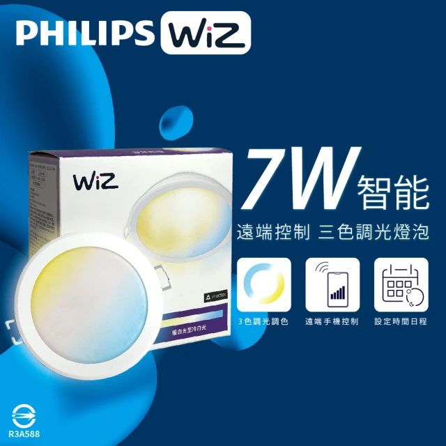 Philips 飛利浦 6入組 LED WiZ 7W 全電壓 APP手機控制 調光調色 智慧照明 9cm崁燈