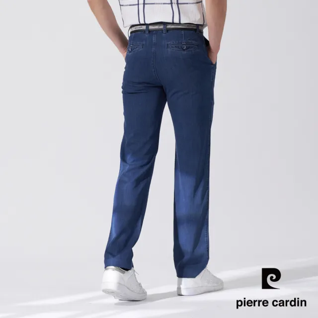 【pierre cardin 皮爾卡登】商務休閒 男款 彈性平口牛仔休閒長褲-藍色(5247879-37)