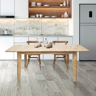 【E-home】Fika悠享寬1.2-1.5m伸縮型實木餐桌-原木色(多功能桌 收納桌 變形桌 書桌 工作桌)