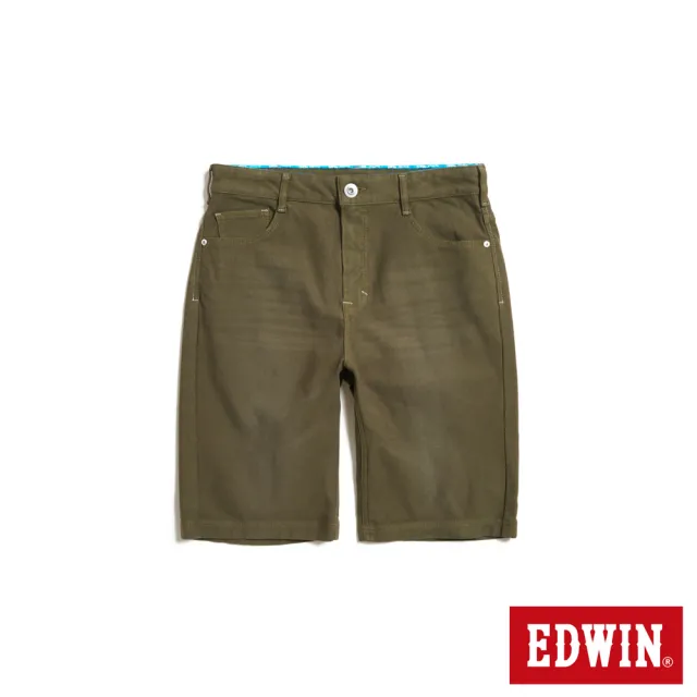 【EDWIN】男裝 加大碼 冰河玉 迦績JERSEYS 合身丹寧短褲(墨綠色)