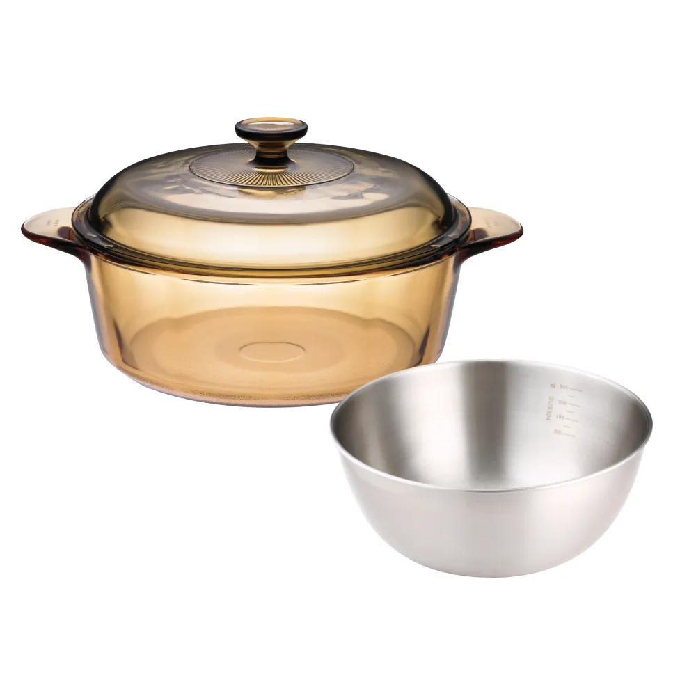 【CorelleBrands 康寧餐具】3.2L晶彩透明鍋(贈多功能調理盆)