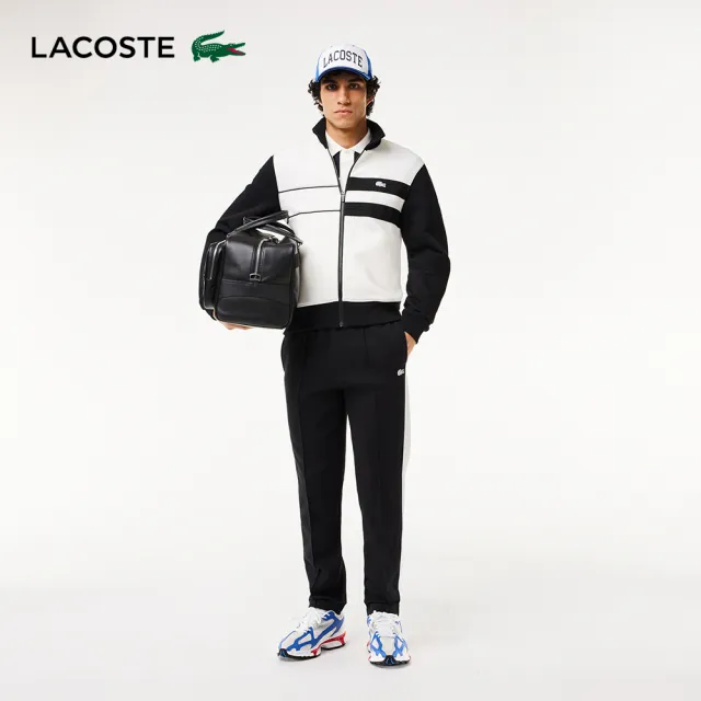 【LACOSTE】男裝-法國製 巴黎運動長褲(黑/白配色)