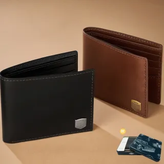 【FOSSIL】Hayes 真皮徽章LOGO短夾 (禮盒組附鐵盒-兩色可選)